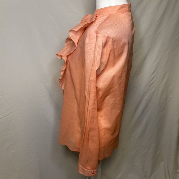 MICHAEL Michael Kors Peach Ruffled Linen Button Up Blouse Womens Designer NWT - Picture 7 of 8